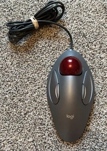 Logitech T-BC21 USB Wired Optical Trackman Red Marble Mouse Trackball - TESTED - Picture 1 of 7