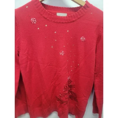 Suéter de Navidad blanco ciervo rojo copo de nieve árbol vacaciones tejido top para mujer Foto 1 de 4