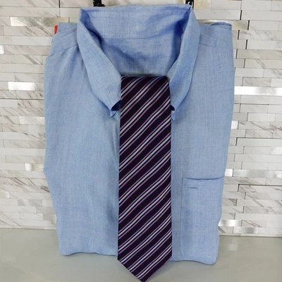 Vestido traje tejido liso seda rayas púrpura corbata cuello berenjena para hombre BILL ROBINSON Foto 1 de 4