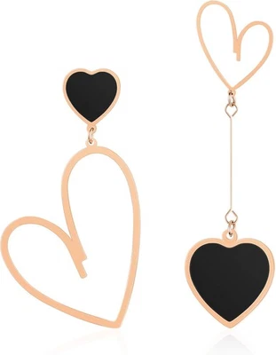 Pendientes colgantes de corazón de acero inoxidable de titanio Linawe para mujer - rosa, negro  Foto 1 de 4