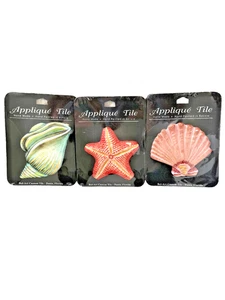 BOLART - CUSTOM CERAMIC ART TILES - SET OF 3 SHELLS STARFISH - NEW - Picture 1 of 1
