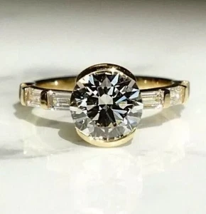 2Ct Round Cut Lab-Created Diamond Women's Engagement Ring 14k Yellow Gold Plated - Picture 1 of 7