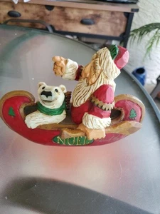 Vintage David Frykman Santa & Polar Bear Canoe Christmas Figurine Collectable - Picture 1 of 9