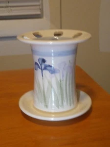 Studio Art Pottery Toothbrush Toothpaste Holder Iris Garden Signed Eden Glazed - Picture 1 of 7