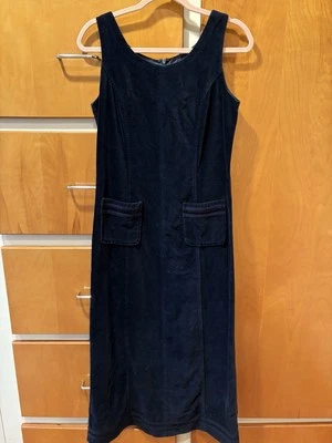 Laura Ashley Vintage Dress Blue Cotton  Velvet Maxi 6 - Image 1 of 4