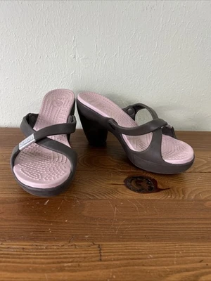 CROCS Cyprus Heel Sandal Chocolate Cotton Candy Slip-On Mule Womens 4 - Image 1 of 4