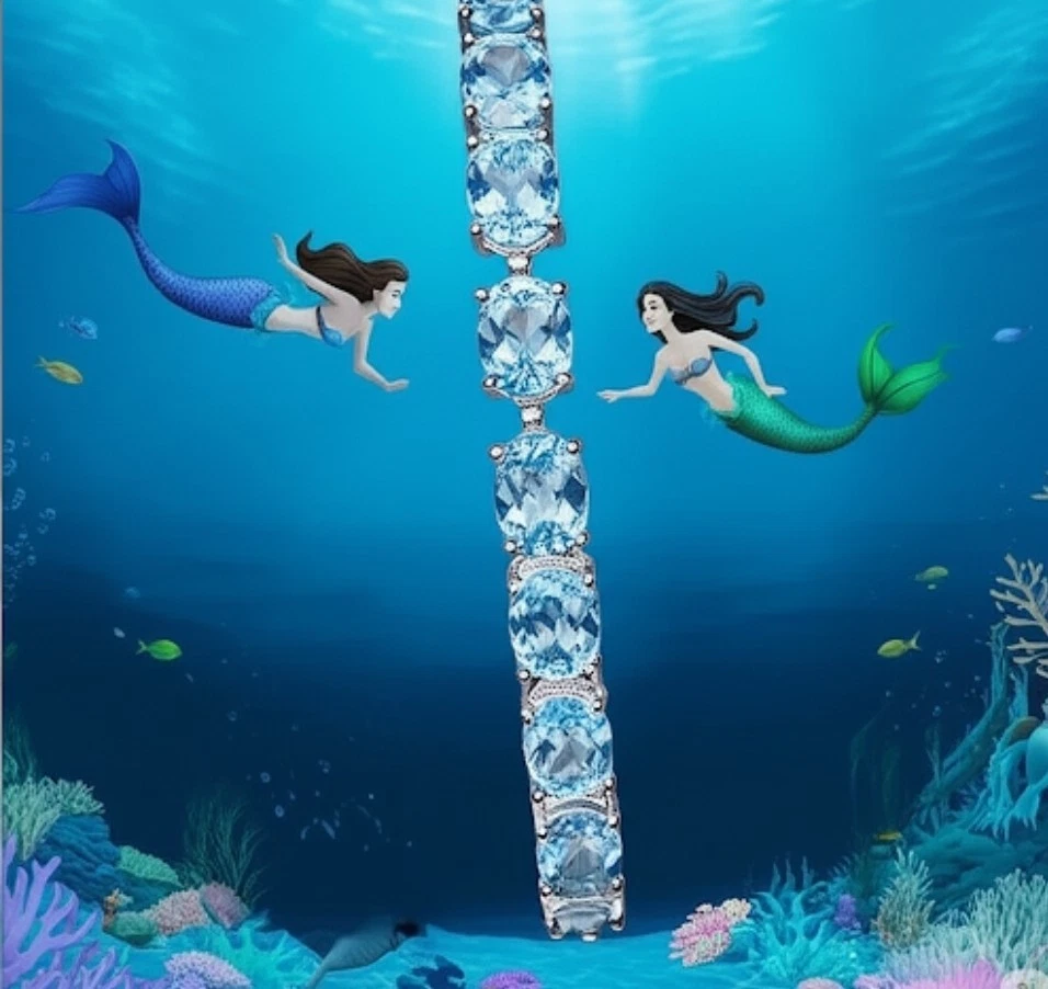 Hermosa pulsera estilo tenis circonita azul cielo en plata de ley 925, 7,25" Foto 1 de 4