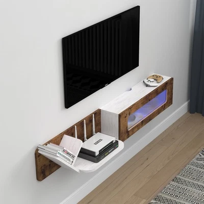 Soporte de TV flotante rústico con luces LED, 59"" consola multimedia montada en la pared, flotante... Foto 1 de 4