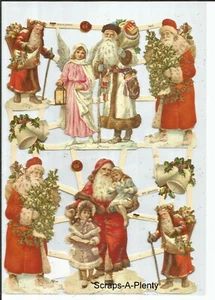 German SILVER GLITTER Scrap Die Cut - Christmas Santa Angel & Children EF7417G - Picture 1 of 1