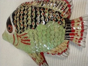 Vintage Cloisonne Fish Hanging Decoration Ornament Green Black Red White 4" - Picture 1 of 6