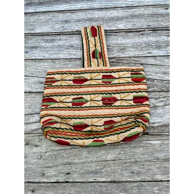 Bolso de Mano Vintage Años 70 Lana Arpillera Bordado Boho Hippy Foto 1 de 4