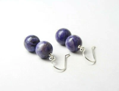 Pendientes Sugilite Púrpura 8mm Bola Piedras Preciosas Naturales Plata de Ley 925 1/4" Foto 1 de 4