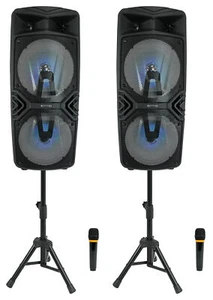 2) Technical Pro Dual 8" Wireless Rechargeable Backyard DJ Party Speakers + Mics - Picture 1 of 12