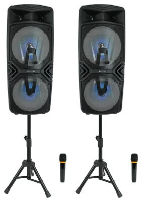 2) Technical Pro Dual 8" Wireless Rechargeable Backyard DJ Party Speakers + Mics