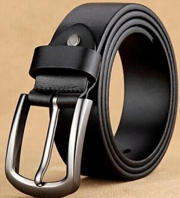 Echt Gürtel Herren Damen Jeans Leder Hose 4cm Breit Schwarz Braun - Bild 1 von 4