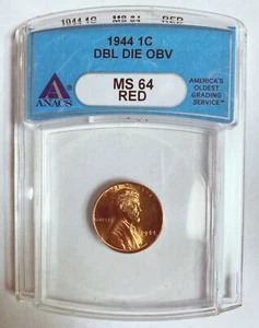 1944 1C DBL DIE OBV MS64 RED - Picture 1 of 3