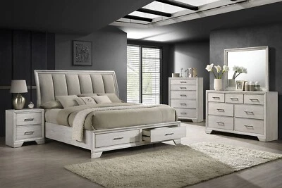 NEW Queen King 5PC White Oak Modern Rustic Storage Bedroom Set Bed/D/M/N/C - Image 1 of 4