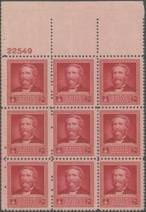 Plate Block of 9 stamps - Scott 875 - 2 cent - Dr. Crawford W. Long - 1940 - MNH - Picture 1 of 1