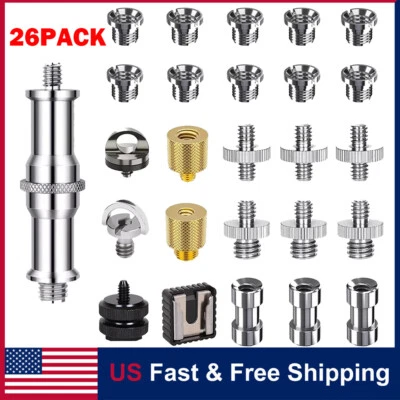 26pc 1/4" 3/8" Camera Tripod Converter Threaded Screws Mount Flash Adapter Set - Image 1 of 4