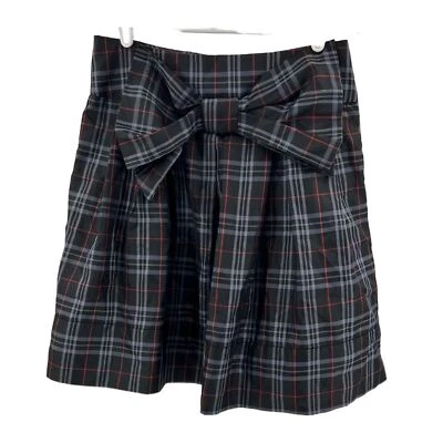 Wet Seal L black gray red mini skirt bow holiday plaid party academia casual - Image 1 of 4