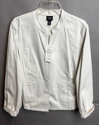 NUEVO CON ETIQUETAS Chaqueta Blazer Eileen Fisher Algodón Elástico 3 Botones Neutro Elegante 1X Foto 1 de 4