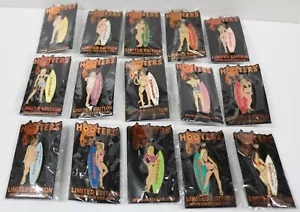 COMPLETE SET LOT 16 HOOTERS SURFBOARD CALENDAR/COVER GIRL LAPEL PIN AIMEE/RANDI - Picture 1 of 11