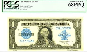 TIM PRUSMACK MONEY ART 1923 $1 SILVER CERTIFICATE SUPERB GEM NEW 68-AMAZING! - Picture 1 of 11