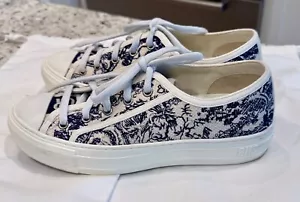 Auth DIOR Women’s Walk n Dior Sneaker Shoe in BLUE Toile de Jouy Canvas Size 36 - Picture 1 of 11