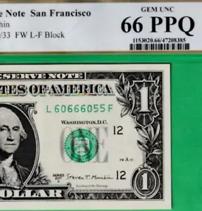 $1 Federal Reserve note FANCY Serial Numbers 60666055 PCGS 66 - Picture 1 of 3