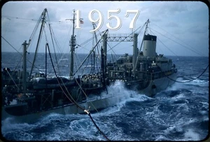 1950s Lot 2 Orig Slides Unrep on Stormy Seas USS Kearsarge CVA-33 Refuel 1957 mp - Bild 1 von 2