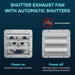 Shutter Exhaust Fan Shop 12''Wall Mounted Aluminum 1800CFM for Windows Attics, - Picture 1 of 36