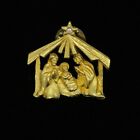 Christmas Nativity Scene Pin or Tie Tac Gold Tone Rhinestone Star 1" x 1-1/4"