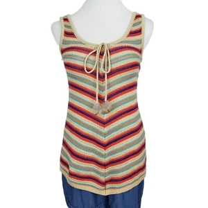 Heart n Crush Sweater Women's Extra Small Knit Tank Top Feather Trim Boho Stripe - Picture 1 of 9