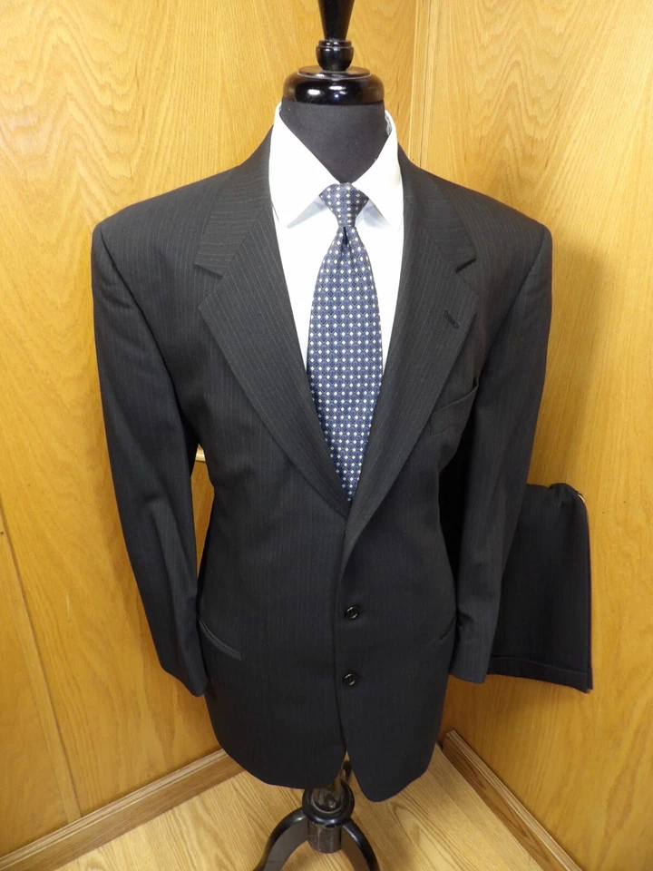 Daniel Hechter 男式西装 42L 34 X 28 深灰色细条纹羊毛混纺 T#405 — 第 1/4 张图片