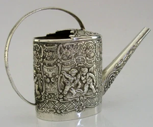 LARGE 114g RARE SOLID SILVER MINIATURE WATERING OLIVE OIL CAN JUG c1900 ANTIQUE - Picture 1 of 8