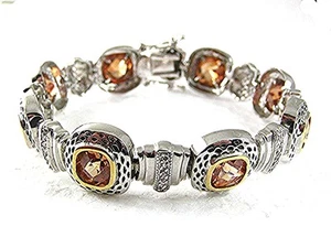 Gorgeous 7" Silver Tone Sparkley Citrine Rhinestones Bracelet 62716 - Picture 1 of 1