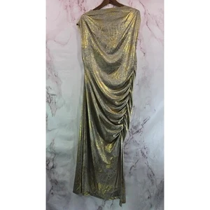 Anthropologie Dress Womens XL Gold Maya Metallic Midi Shimmer Sparkle Ruched - Picture 1 of 14