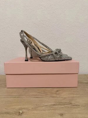 Mach & Mach Glitter Double Crystal Bow Pointed Toe Pump size 38.5 - Image 1 of 4