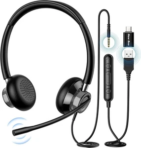 New bee Cuffie con Microfono, Cuffie con Filo PC, Cuffie Stereo da 3.5 mm Tipo C - Afbeelding 1 van 10