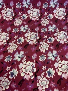 3.9 Metres Burgundy Floral Summer Printed Viscose Dress Fabric. - Picture 1 of 5