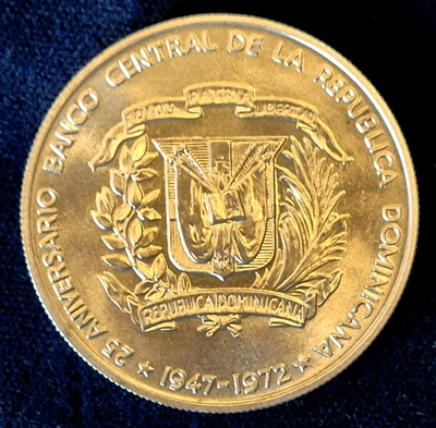 REPÚBLICA DOMINICANA 1972, Moneda Plata (.900) 1 Peso 25 Aniversario de Banco Central Foto 1 de 2