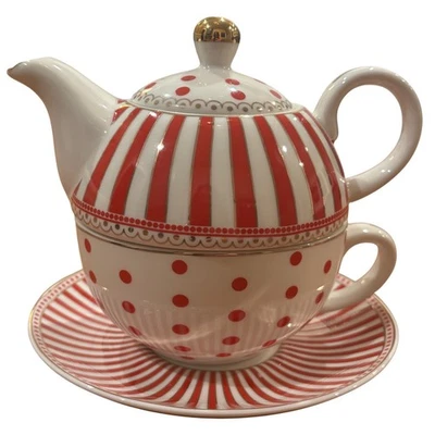 Juego de té Grace Red Josephine Teaware para un | Porcelana con adornos dorados Foto 1 de 4