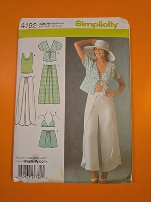SIMPLICITY PATTERN 4192 MISSES' WRAP PANTS/SHORTS, KIMONO/ BRA / & KNIT TOPS - Image 1 of 3