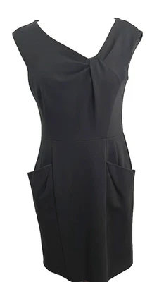 Vestido Vaina Nanette Lepore Negro Escote Asimétrico Bolsillos Sin Mangas 10 Foto 1 de 4