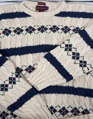VTG 90’s Ralph Lauren Sweater Cable Hand Knit Heritage Preppy XL Striped Chaps - Image 1 of 4