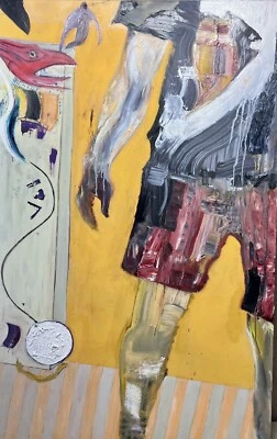 LAS COSAS QUE TIENE QUE DECIRTE Surrealista Naranja Hombre Bestia Construcción Pintura al Óleo Foto 1 de 4