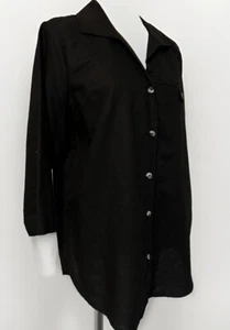 Hot Cotton schwarz Leinen Baumwollmischung Tunika Gr. L 3/4 Arm Knopfleiste - Bild 1 von 8