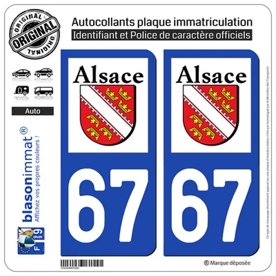 BLASONIMMAT 2 Stickers autocollant plaque immatriculation : 67 Alsace LogoType