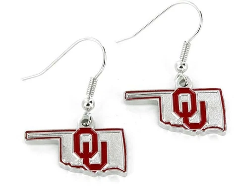 Oklahoma Sooners State Design Earrings [NEW] NCAA Chain Ear Ring Pair Ring Hoop Cover