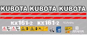 Kubota KX161-2 Mini Bagger Komplette Aufkleber Satz mit Sicherheit Warnzeichen - Bild 1 von 1